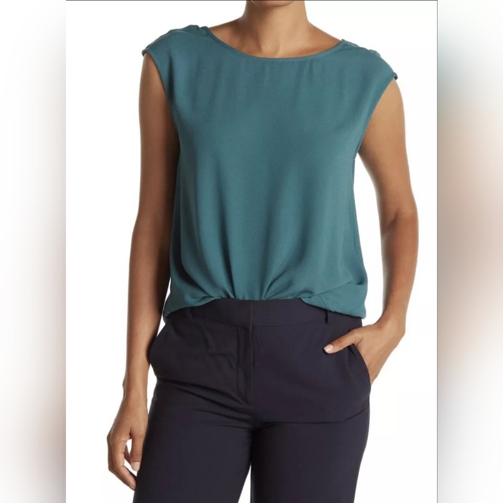 Halogen Teal Cap Sleeve V-Back Woven Top, Size 1/1X
